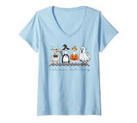 Femme L'inclusion n'est Pas effrayante SLP Halloween Crew SPED Teacher Goose T-Shirt avec Col en V