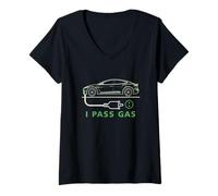 Femme Line Art I Pass Gas Electric Car I Love Evs Véhicule électrique T-Shirt avec Col en V