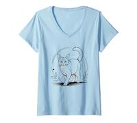 Femme Line Art Somali Cat Minimalist Somalis Fox Cats T-Shirt avec Col en V