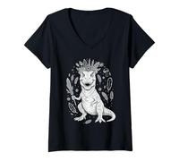 Femme Line Art T-Rex Dinosaur Boho Tyrannosaurus Rex T-Shirt avec Col en V