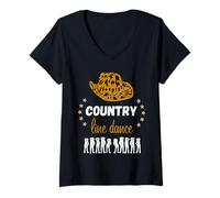 Femme Line Dance Country Cowboy Chapeau de Danseuse Silhouettes Western T-Shirt avec Col en V