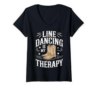Femme Line Dancing La Danse en Ligne est ma thérapie T-Shirt avec Col en V