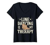 Femme Line Dancing La Danse en Ligne est ma thérapie T-Shirt avec Col en V