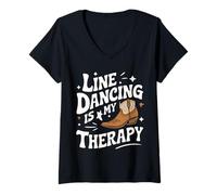 Femme Line Dancing La Danse en Ligne est ma thérapie T-Shirt avec Col en V