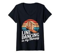 Femme Line Dancing La Danse en Ligne est ma thérapie T-Shirt avec Col en V