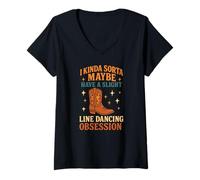 Femme Line Dancing Obsession Western Dance Citation Funny Line Dancer T-Shirt avec Col en V