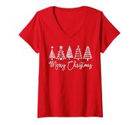 Femme Lineart Minimal Merry Christmas Graphic T-Shirt avec Col en V