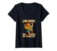 Femme Linedance Proverbes - Line Dancing Motif Thérapie T-Shirt avec Col en V