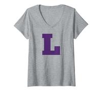 Femme Linfield University Wildcats Block L Monogram T-Shirt avec Col en V