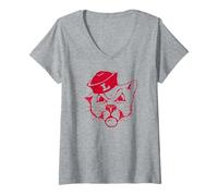 Femme Linfield University Wildcats Mack Mascot Head Mark T-Shirt avec Col en V