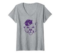 Femme Linfield University Wildcats Mack Mascot Head Mark T-Shirt avec Col en V