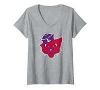 Femme Linfield University Wildcats Mack Mascot Head Mark T-Shirt avec Col en V