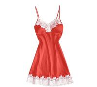 Femme Lingerie Satin Femmes Vêtements de Nuit Sous-vêtements Vêtements de Nuit Coussinets Pyjamas Femmes avec Charmant Vêtements de Poitrine Lingerie en Cuir Véritable, rouge, M