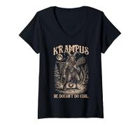 Femme Linogravure Krampus Il ne Fait Pas de Charbon Dark Folklore T-Shirt avec Col en V