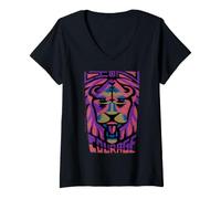 Femme Lion Africain, Symbole DE Courage T-Shirt avec Col en V