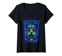 Femme Lion Africain, Symbole DE Courage T-Shirt avec Col en V
