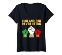 Femme Lion and Sun Revolution Persian Heritage Poings levés Protes T-Shirt avec Col en V