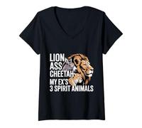 Femme Lion Ass Cheetah My Ex's 3 Spirit Animals Divorce T-Shirt avec Col en V