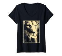 Femme Lion avec bière pour la Saint-Patrick - Humour - Grunge T-Shirt avec Col en V