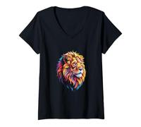 Femme Lion coloré Wildlife Zoo excursion d'une journée pour hommes, femmes, enfants T-Shirt avec Col en V
