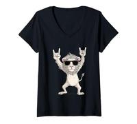 Femme Lion Cool avec Lunettes de Soleil à Bascule T-Shirt avec Col en V