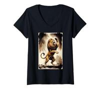 Femme Lion d'Afrique au crépuscule T-Shirt avec Col en V
