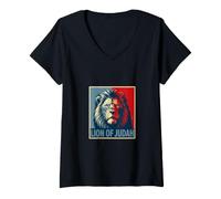 Femme Lion de Juda Roaring Messie Roi Force T-Shirt avec Col en V