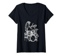 Femme Lion de mer Jouant de la Batterie Batteur Musicien de Plage T-Shirt avec Col en V