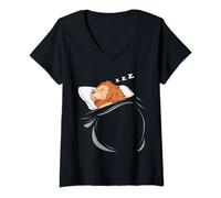 Femme Lion dort Pyjama cadeau de sieste Lion T-Shirt avec Col en V