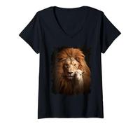 Femme Lion et agneau : protecteur puissant du Messie T-Shirt avec Col en V