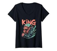 Femme Lion galactique rugissant dans un casque avec armure spatiale T-Shirt avec Col en V