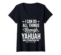 Femme Lion hébreu de Juda Yahuah Yahusha Faith Force T-Shirt avec Col en V