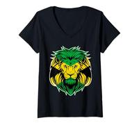 Femme Lion Jamaica Independence Day Jamaican Pride Drapeau Jamaïque T-Shirt avec Col en V