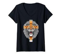 Femme Lion Jésus Croix Dieu bénisse la Bible The Way The Truth The Life T-Shirt avec Col en V