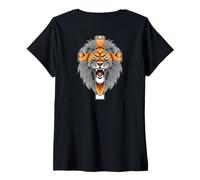 Femme Lion Jésus Croix Dieu Bless Bible The Way Truth Art on Back T-Shirt avec Col en V