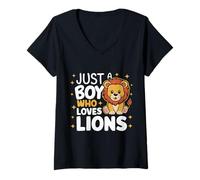 Femme Lion, Juste Un garçon Qui Aime Les Lions, Un Animal Africain T-Shirt avec Col en V