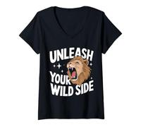 Femme Lion Libérez Votre côté Sauvage T-Shirt avec Col en V