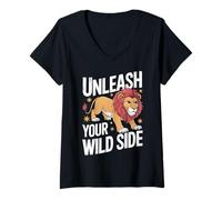 Femme Lion Libérez Votre côté Sauvage T-Shirt avec Col en V