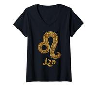 Femme Lion Mandala Signe du Zodiaque Géométrie Sacrée Astrologie T-Shirt avec Col en V