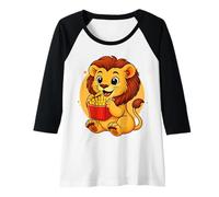 Femme Lion Mignon Mangeant des Frites drôle Kawaii Animal Food Lover Manche Raglan