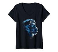 Femme Lion Oeuvre d'art - Lion animal du zoo aux yeux bleus T-Shirt avec Col en V