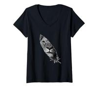 Femme Lion of Judah - Bold Design with Strength and Faith T-Shirt avec Col en V