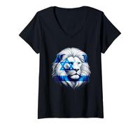 Femme Lion of Judah Jewish Pride Drapeau Israël Force Unity T-Shirt avec Col en V