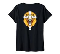 Femme Lion This Dad Pray God Jesus Cross Christian Dad Art au Dos T-Shirt avec Col en V