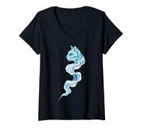 Femme Liquide Flow Wave Chat Art Abstrait Design Minimalisme T-Shirt avec Col en V