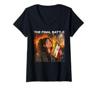 Femme L'Iran, la Bataille Finale, Le Drapeau brûlant T-Shirt avec Col en V