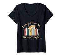 Femme Lire avec Mon Chien - L'heure Parfaite de l'histoire T-Shirt avec Col en V