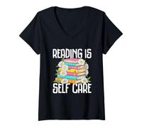 Femme Lire, C'est Prendre Soin de soi, Le Plaisir des Amateurs de Livres T-Shirt avec Col en V