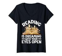 Femme Lire c'est rêver avec les yeux ouverts - Design pour amateurs de livres T-Shirt avec Col en V