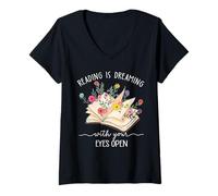 Femme Lire C'est rêver avec Les Yeux Ouverts Lecteur de Livres Floraux T-Shirt avec Col en V